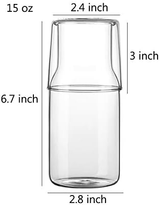 Sizikato 15 Oz Simple Clear Glass Bedside Night Water Carafe with Tumbler Glass....