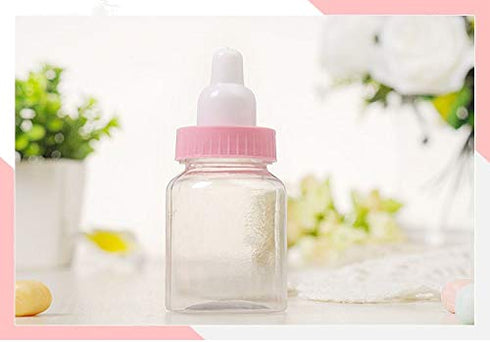 3.5 Inches Baby Bottle Shower Favor,Mini Plastic Candy Bottle,Baby Shower Supplies Boy Girl Newborn Baby Baptism Birthday Party Deco (2 Dozens, Pi...
