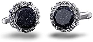 Round Galaxy Cufflinks Set, 2Pcs Dark Blue Cufflinks Set with gift box and greeting card for men...