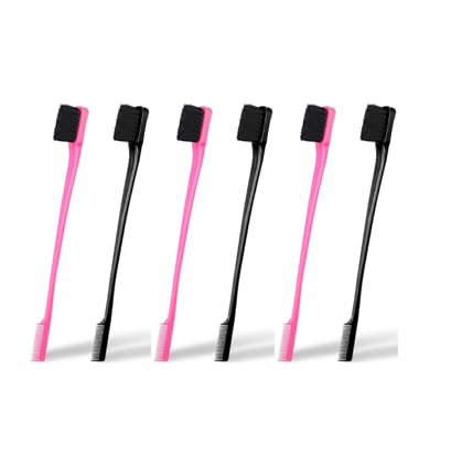 Soft 'N Style Double Sided Edge Control Hair Brush Comb Combo Pack 6 Pieces Pink and Black...