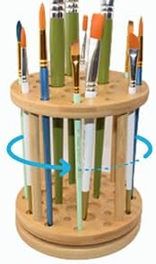 360 Rotating Paint Brush Holder Bamboo Paint Brush Tray Holder Rack-Large Capacity Watercolor Paint Brush Holder Display Stand and Organizer for D...