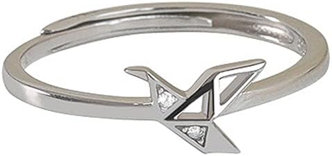 Origami Paper Crane Sterling Silver Rings for Women Adjustable Open Crystal Statement Stacking Promise Ring CZ Lucky Bird Tail Finger Band Engagem...