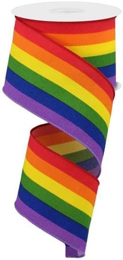 Rainbow Vertical Stripe Canvas Wired Edge Ribbon - 10 yards (2.5 Inch, Rainbow Multi)...