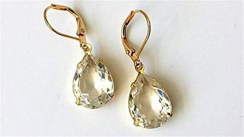 Choupee Sew On Rhinestone Tear Drop Crystal Rhinestones in Gold Setting 48 Pcs (White, 13 X 18 MM)...
