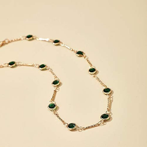 Bohemian Green Crystal Choker Necklace Tiny Emerald Station Chain Necklace Dainty Satellite Necklace Gorgeous Wedding Jewelry Gift for Women Teens...