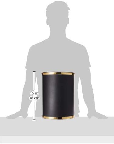 Kraftware Sophisticates Black/Polished Gold Brass Waste Basket with 3/4-Inch Bands and Brass Bumper...
