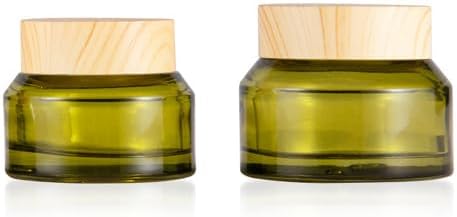 4 Pack 50g Empty Glass Cosmetic Cream Jars Cosmetic Container,Portable Refillable Travel Size Cream Jar Pot Bottle with Wood Grain Plastic Lids fo...