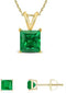 Paris Jewelry 18K Yellow Gold 4 Carat Emerald Square 18 Inch Necklace and Earrings Set Plated...