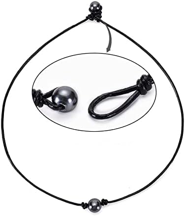 Black Bead Leather Choker Necklace for Women and Boho Single Bead Handmade Choker Jewelry...