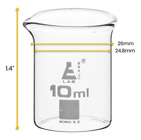 EISCO 12PK Beakers, 10ml - Griffin Style, Low Form with Spout Ungraduated Borosilicate 3.3 Glass- Eisco Labs...