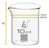 EISCO 12PK Beakers, 10ml - Griffin Style, Low Form with Spout Ungraduated Borosilicate 3.3 Glass- Eisco Labs...