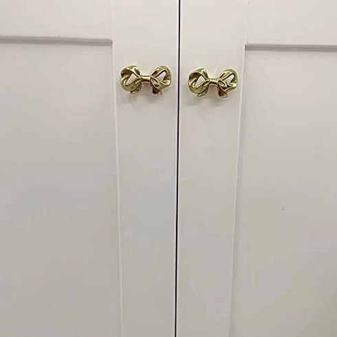 UniDes Pack of 2 Gold Brass Knobs for Dresser,Drawers and Cabinet, Decorative Bow Knobs and Pulls for Kids,Children,Girls Bedroom,2 PC...