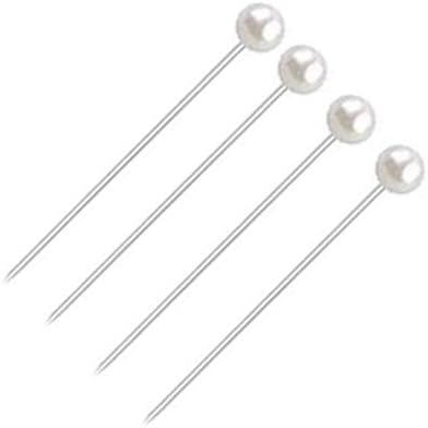 100 Pieces Corsage Pins Round Faux Pearl Head Pins Wedding Bouquet Pins Floral Bouquet Pins White Straight Pins for Sewing Craft Wedding Decoratio...