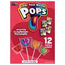 Valentines Day Classroom Exchange Gift | Color Your Mouth Pops 24 Valentine Cards & 24 Lollipops Flavored Candies | Teachers Card | Kids DIY DayCa...