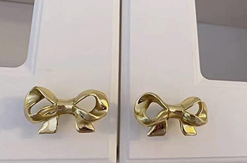 UniDes Pack of 2 Gold Brass Knobs for Dresser,Drawers and Cabinet, Decorative Bow Knobs and Pulls for Kids,Children,Girls Bedroom,2 PC...