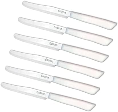 6 kitchen Knives - 4.3"/11cm Italian Stainless Steel Serrated Vegetable/Steak/Table Knife Cutlery, Rounded Tip (White)...