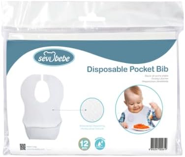 Convenient Disposable Pocket Bibs (Pack of 12) - Perfect for BLW, Restaurants, Traveling, Vacation and On-The-Go Feeding, Mess-Free Mealtimes, Tra...