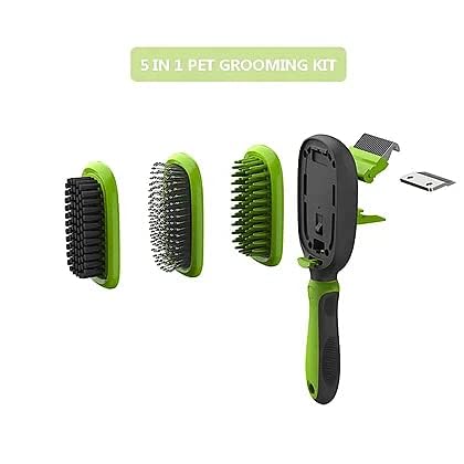 Pet Grooming Brush 5 in 1 Pet Massage Kit Dog Brush Cat Brush Bath/Bristle/Pin Brush Dog Deshedding Tool Dematting Comb for Dog and Cat with Long ...