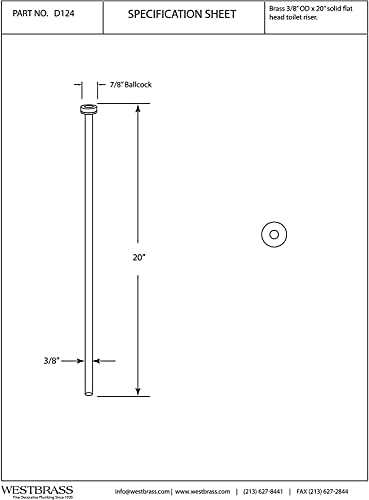Westbrass R124-07 3/8" x 20" Flat Head Toilet Supply Riser, 1-Pack, Satin Nickel...