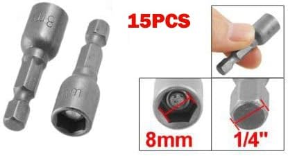 15pcs Hex Magnetic Power 8mm 5/16 Socket Adapter Drill Bit Nut Driver Set 1/4 inch Hex for Power Tools...