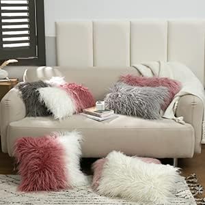 David's Home Faux Fur Throw Pillow Cover, 1-Packed, Decorative Fluffy Pillowcase 18 x 18 Inches, Luxury Square Cushion Cover for Bed Couch Sofa Li...