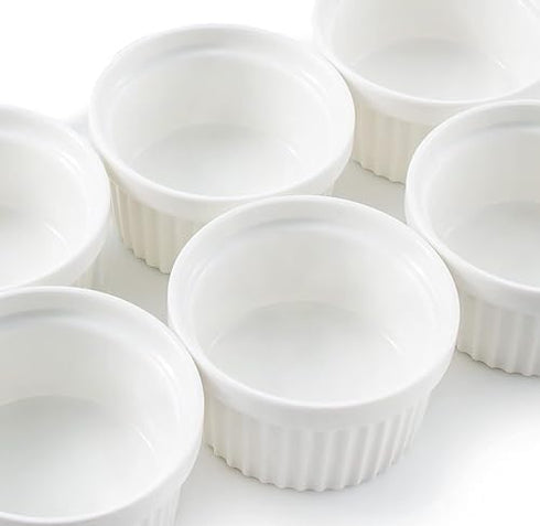 Nuwave Ceramic Ramekins 8 oz, Set of 6, Elegant Classic Style for Baking Souffles, Creme Brulées, Custards, Puddings, 4.3” Wide & 2” Tall, Microwa...