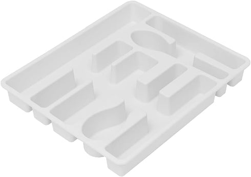 Home Basics 7 Molded Compartments Plastic Cutlery Tray (White) | Flatware and Extra Utensils Organizer | Deep Compartments | Heavy Duty | Round Co...