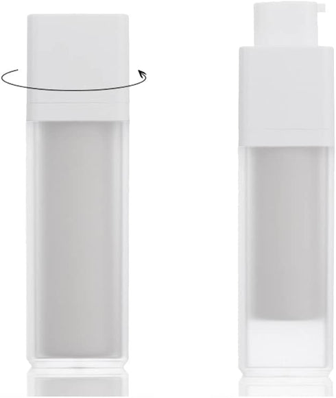 2 Pcs Frosted Plastic Airless Pump Bottles Refillable Foundation Bottles Empty Cream Lotion Bottles Square Essence Dispensers 50ML...
