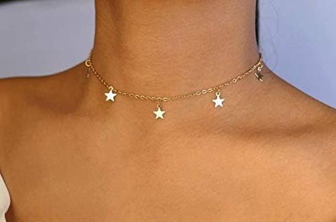 Gold Star Choker Necklace Silver Star Necklace for Women Dainty Choker Necklace Silver Gold Choker Necklaces...