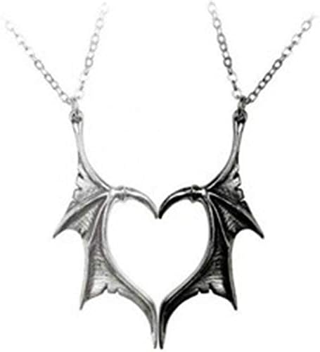 COLORFUL BLING 2pcs Gothic Matching Love Heart Pendant Necklaces Set Dragon Bat Wing Choker Friendship Lovers Couples for Women Men Cool BFF Jewel...