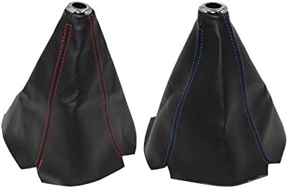 Universal Auto Manual Gear Shift Knob Boot Dust Cover?Made of Black Pu Leather with Red Seams and Blue Seams (red)...