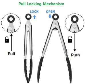 Kitchen Tongs for Cooking Locking Silicone Tongs,Buffet Tongs,Stainless Steel Serving Tongs,7,9 and 12 In Locking Food Tong with Silicon Tips Sili...