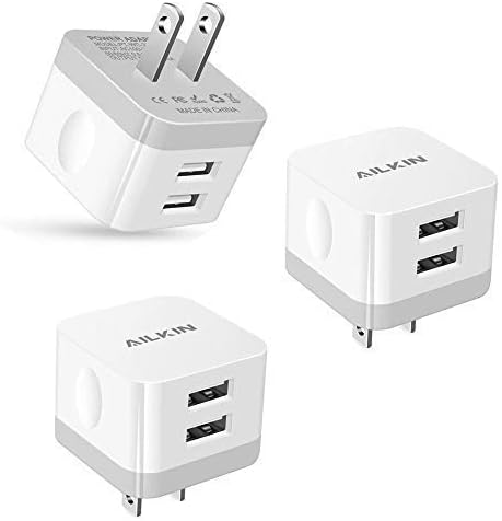 3Pack USB Wall Charger Plug, AILKIN 2.4A Dual Port USB Adapter Power Cube Fast Charging Station Box Base for iPhone 16e 16 15 14 13 12 Pro Max SE ...