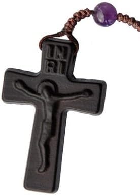 Sine Cera Amethyst/Jujube Wood 5 Decade Catholic Rosary, Laser Engraved Crucifix/Double-Sided Centerpiece, Smooth 6mm Beads...
