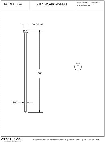 Westbrass R124-05 3/8" x 20" Flat Head Toilet Supply Riser, 1-Pack, Polished Nickel...