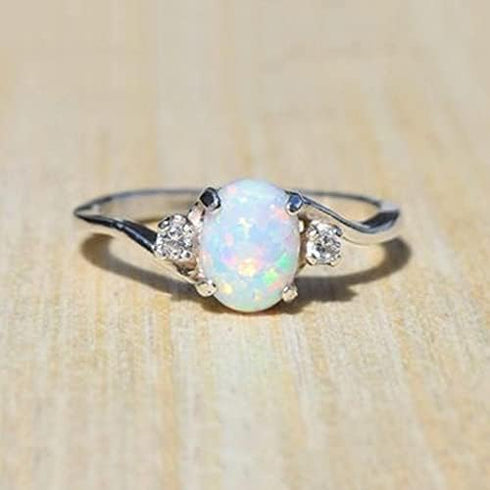 Exquisite Women's 925 Plate Silver Ring Oval Cut Created-Fireopal Diamond Jewelry Birthday Proposal Gift Bridal Engagement Party Band Rings Size 5...