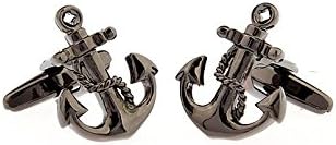 Anchor USN Black Pair of Cufflinks in a Presentation Gift Box & Polishing Cloth...