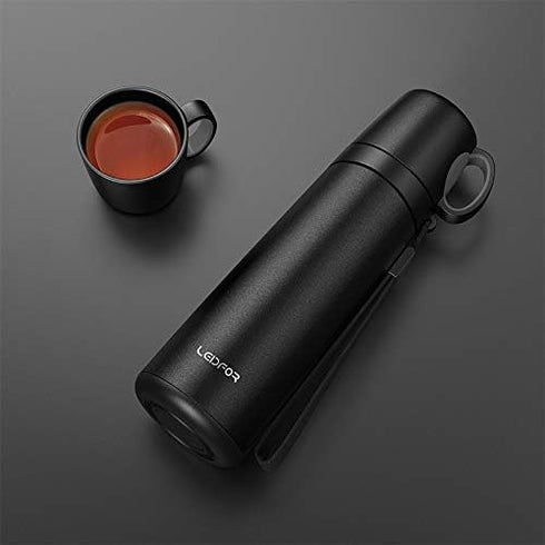 Coffee Travel Mug Vacuum Insulated Thermal Water Bottle Build-in Lid Cup Stainless Steel Leakproof 17Ounce Black Matte Finish...