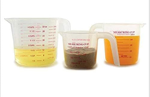 Plastic Measuring Cup Set,3Pcs BPA Free Plastic Clear Heat-resistant with Angled Grip and Spout Stackable Liquid Measuring Cup for Kitchen Use...