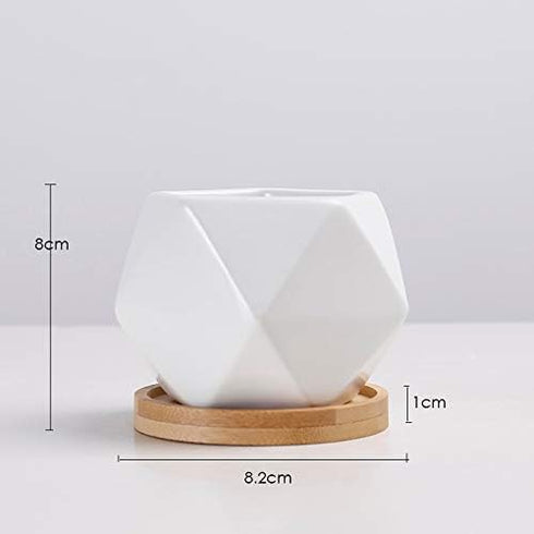 Modern Geometric Ceramic Succulent Pots 3" Planters with Drainage | Bamboo Tray | 3 Pack...