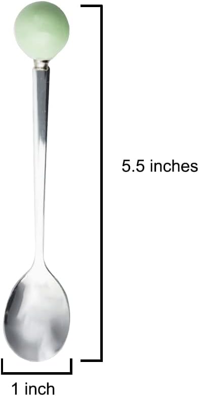 Stainless Steel Coffee Spoon,Teaspoon,Sugar Spoon,Korean Dessert Spoon with Ceramic Ball, Spoons 4 Pieces 5.5 Inches Green...