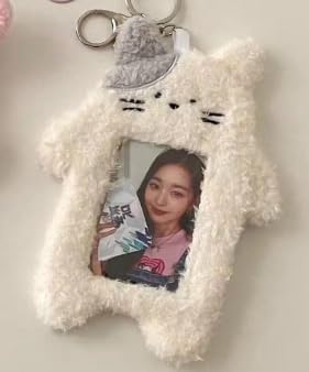 White Photocard Holder, Cartoon Plush Photocard Holder Outdoor Girl Korean Style ID Card Cover Protective Case Card Sleeve Student Rabbit Identifi...
