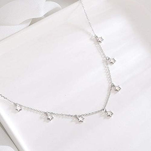 S925 Sterling Silver Stars Choker Short Necklace for Women Jewelry...