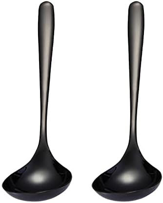 2-Pack Black Soup Ladle 304 Stainless Steel Spoon Kitchen Serving Sauce Server...