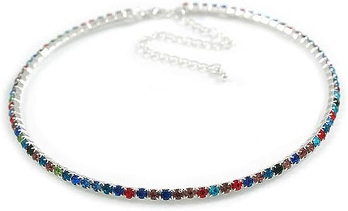 Thin Austrian Crystal Choker Necklace (Multicoloured)...