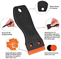 Plastic Razor Blade Scraper, Scraper Tool with 20 PCS Plastic Razor Blades for Removing Labels Adhesive Decals Sticker from Windows Glass (Black)...