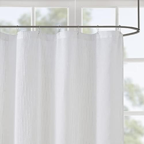 Madison Park Anna Sheers Shower Curtain, Textured Striped Accent Design, Modern Mid-Century Bathroom Decor, Machine Washable, Fabric Privacy Scree...