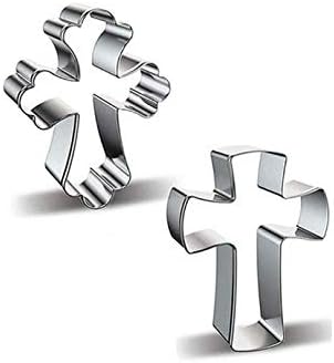 2 Pcs Easter Cookie Molds Cutters Set,Different Shapes Stainless Steel Cross Cookie Cutter(Silver)...