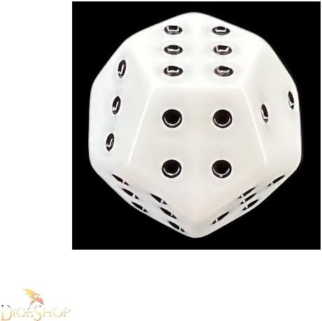 DodecaD6 - Spot - Pipped 12 Sided D6 dice - White w/Black Set of 4 - Double six dice D12 Rolls Better...