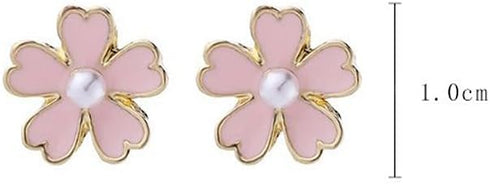 Clip On Pink Flower Pearl Fake Stud Earrings for Women No Piercings Ear Fashion Elegant Cherry Blossom Huggie Studs Wedding Valentines Day Jewelry...